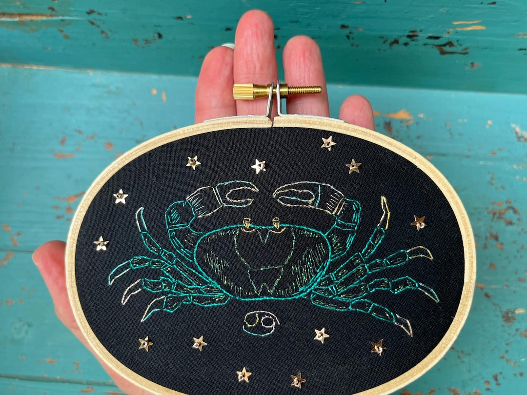 Cancer Embroidered Hoop Art – Zodiac Sign, Mystical Gift (3x5