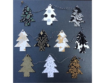 Christmas Tree Garland - BLACK SILVER GOLD - Holiday Garland - Christmas Garland - Holiday Decor - Stocking Stuffer - Gift