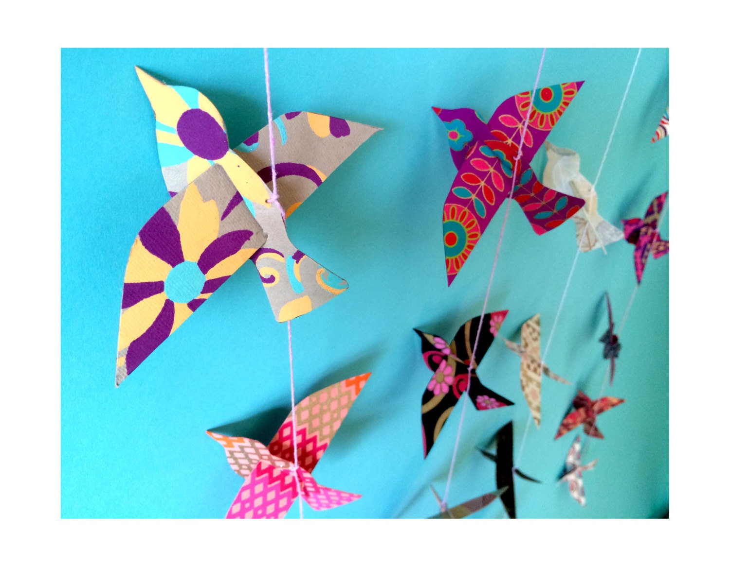 Paper Bird Garland PURPLE, YELLOW Wedding Garland Party Garland Bird