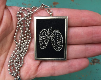 Anatomical Lungs Necklace - Embroidered Anatomical Lungs - Mini Embroidery - Embroidered Jewelry - Gift