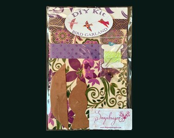 Paper Bird Garland - DIY Kit - Bird Garland Decor - Decorative Birds - PURPLE & GREEN - Baby Shower or Bridal Shower Gift