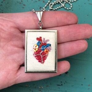 Valentine Gift Anatomical Heart Necklace Embroidered Anatomical Heart Mini Embroidery Embroidered Jewelry image 3