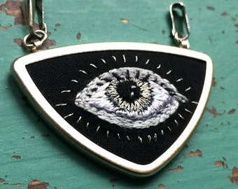 All-Seeing Eye Necklace - Embroidered Eye Pendant - Mini Embroidery - Evil Eye Protection -  Embroidered Jewelry - Gift