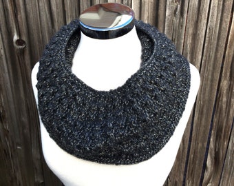 Sparkly Silver and Gray Textured Cowl - KNITTING SALE - CW6