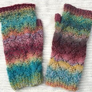 Vibrant Rainbow Lace Fingerless Gloves Hand-Knit Gloves KNITTING SALE GL20 image 6