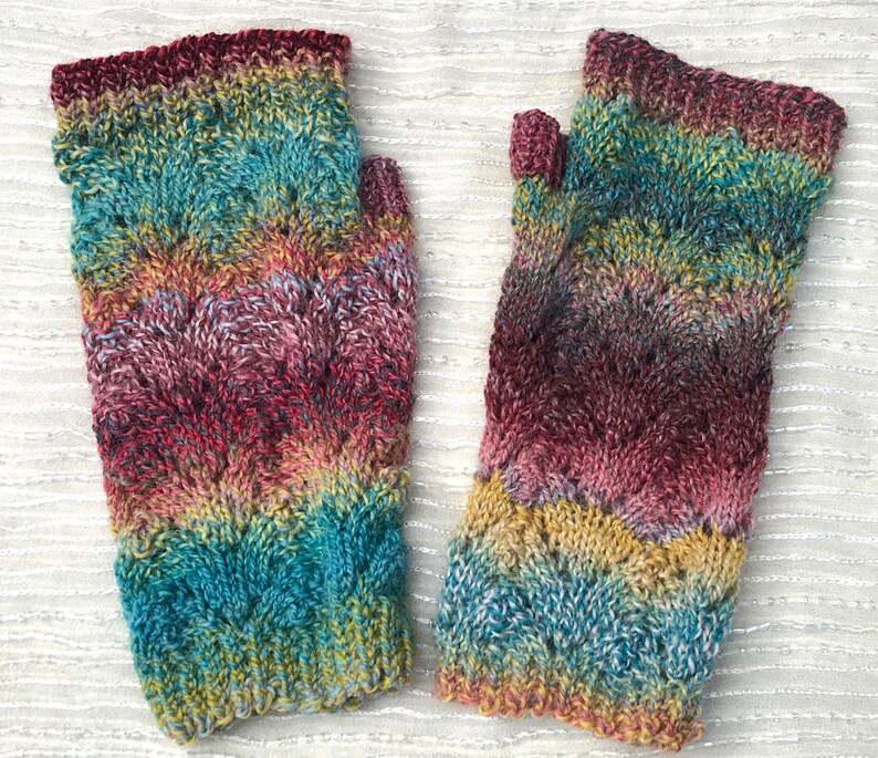 Vibrant Rainbow Lace Fingerless Gloves Hand-Knit Gloves KNITTING SALE GL20 image 6