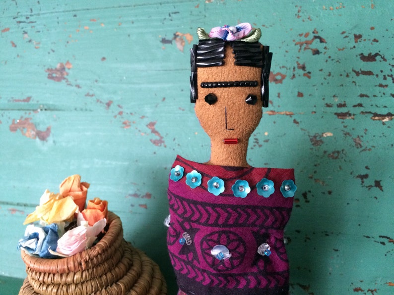 Nina's Frida Kahlo Doll Nina's Frida Doll Folk Art Doll Mexican Art Inspired Soft Sculpture Doll image 7