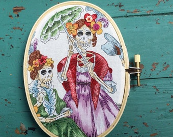 Day of the Dead Decor - Embroidery Hoop Art - Halloween - Dia de los Muertos Decor - Skeleton Art