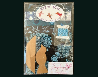 Paper Bird Garland - DIY Kit - Bird Garland Decor - Decorative Birds - BLUE & BLACK - Craft Project - Baby Shower or Bridal Shower Gift