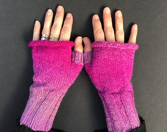 Magenta Rolltop Fingerless Gloves - Hand-Knit Gloves - KNITTING SALE - GL3