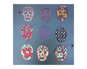 Day of the Dead Garland - Sugar Skull Garland - PURPLES & PINKS - Halloween Garland - Halloween Decoration