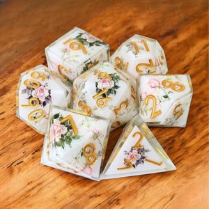 Flower Dnd Dice Set, Resin Sharpe Edge Dice, RPG Dungeons and Dragons, Dnd Dice Gift