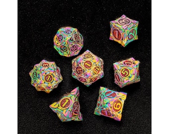 Rainbow Metal DND Dice Set: Polyhedral RPG Gaming Dice