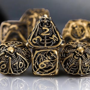 Skeleton Metal DND Dice Set, Gothic Polyhedral RPG Dice, D and D Gaming Dice, Dungeons & Dragons for Tabletop Games, Unique Gift for Gamers