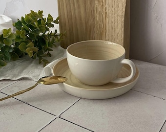 Set Cup And Plate, Ceramic Cup With Saucer, Handmade Gift, Cappuccino Cup With A Saucer For Dessert