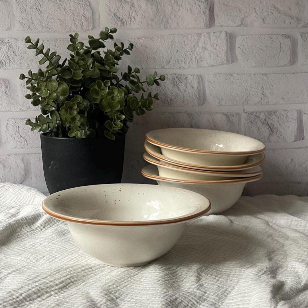 Pasta Plates White With Brown Blotches, Stoneware Plate for Pasta & Salads, Handmade Ceramic Plate, Unique Pottery Plate, Gift for Holiday - Set of 2