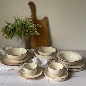 Handmade Ceramic Dinnerware Set – Terra Collection Pottery | Plates, Bowls, Soup Plate, Plate with Rim, Tea Cup | Rustic Kitchen Gift