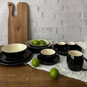 Onyx Black Ceramic Dinnerware Set – Handmade Pottery Collection | Plates, Bowls, Plate with Rim, Pasta & Soup Dishes, Tea Cup Set