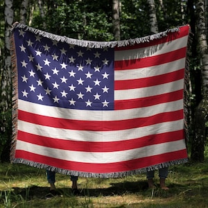 American Flag Woven Blanket: Patriotic Throw, USA Pride Decor, Veteran Gift, Rustic Farmhouse Blanket, Stars and Stripes