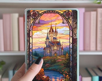 Kindle insert Castle in the distance stained glass design, fantasy, romance, bookish, paperwhite, oasis, fire, scribe, colorsoft, tablet
