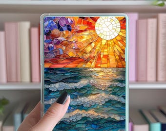 Kindle insert Oceanside sunset stained glass, Romantasy, dark academia, bookish, paperwhite, oasis, colorsoft, scribe, fire 8HD