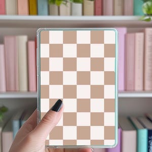 Funda para Kindle con diseño de cuadros beige neutro, lector electrónico, PaperWhite, Basic, ColorSoft, Scribe, Oasis, lector de novelas románticas, pegatinas, regalo