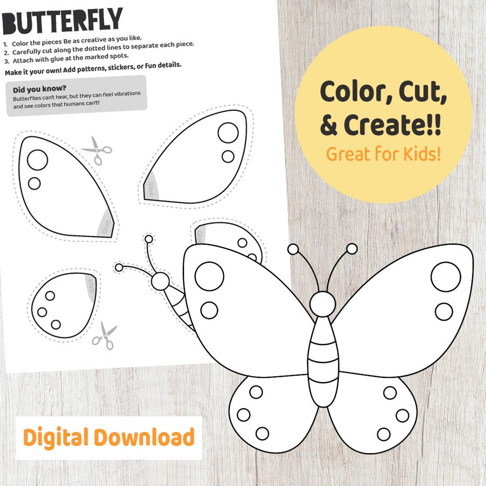 Butterfly Cut and Glue Craft: Coloring Activity for Kids (digital ...