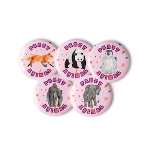 Party Animal Pin Buttons - Cute pin collection - adorable animal button collection - gift for animal lovers - animal pins for backpack 2.25”