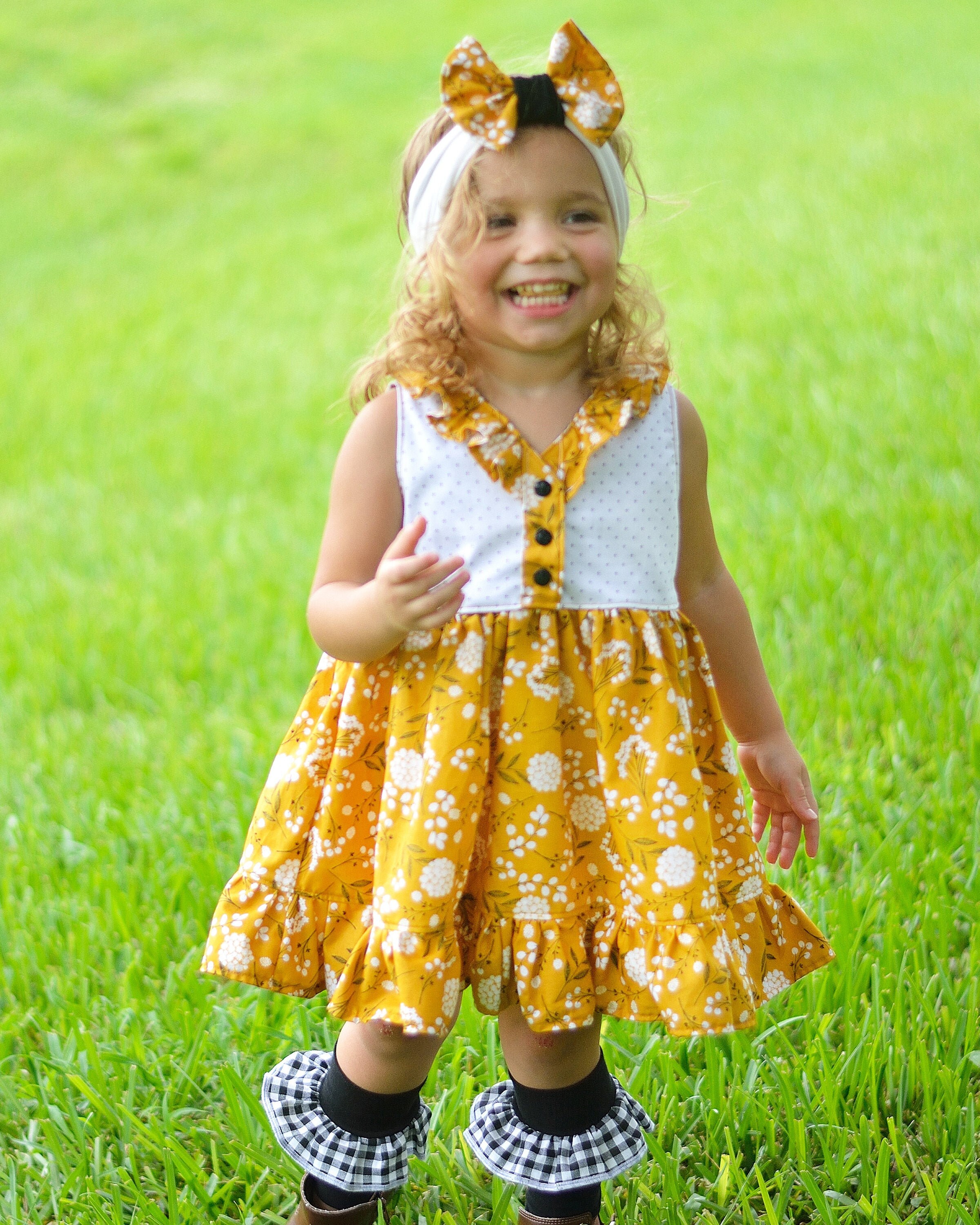 girls mustard floral dress