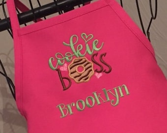 Cookie Boss Apron - Samoas Cookie Apron - Kids Apron - Adult Apron - Hot Pink Apron - Cookie Sales - Girl Scout - Brownies - Embroidery