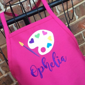 Art Apron - Embroidered Palette and Heart Design with Name - Custom Gift for Women and Girls - Monogrammed Artist Gift - Paint Accessory