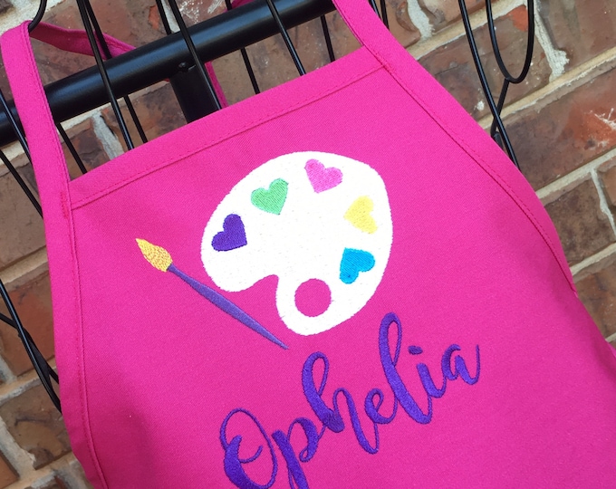 Artist Heart Palette Apron, Personalized Embroidery, Paint Party Apron, Birthday Party Favor Apron, Paint Apron, Art Teacher Gift