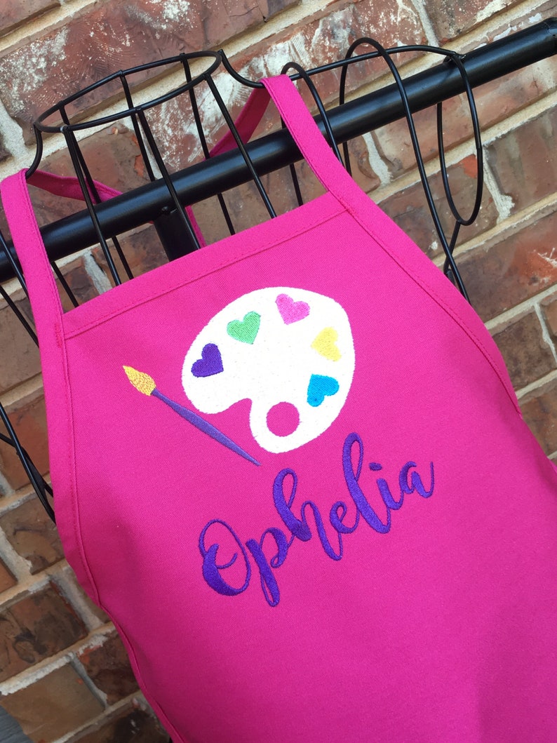 Artist Heart Palette Apron, Personalized Embroidery, Paint Party Apron, Birthday Party Favor Apron, Paint Apron, Art Teacher Gift image 1