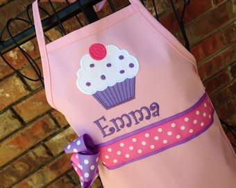 Personalized Cupcake Apron in Light Pink with Purple, Kids Apron, Adult Apron, Light Pink Apron, Mommy and Me Apron