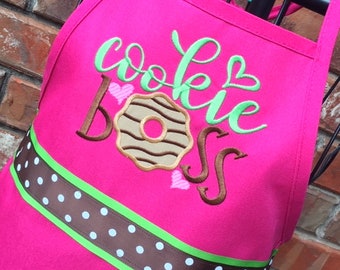 Cookie Boss Apron - Samoas Cookie Apron - Kids Apron - Adult Apron - Hot Pink Apron - Cookie Sales - Girl Scout - Brownies - Embroidery