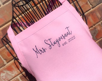 Grembiule da sposa personalizzato - Regalo di nozze ricamato - Grembiule per addio al nubilato - Grembiule con monogramma per futura sposa - Regalo di anniversario