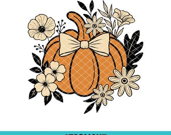 Floral Fall Pumpkin Png, Boho Pumpkin Coquette Png, Vintage Autumn Shirt Design, Retro Halloween Flowers Png, Pumpkin Spice Sublimation