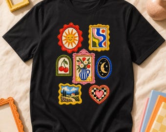 Colorful Gallery Wall PNG, Whimsical Framed Art Shirt Design, Maximalist Sublimation, Digital Download