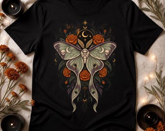 Gothic Luna Moth Halloween PNG, Skull Moth Shirt Design, Witchy Floral Sublimation, Digital Download