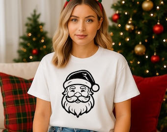 Vintage Santa Face SVG PNG, Christmas Cricut Cut File, Retro Holiday Shirt Design