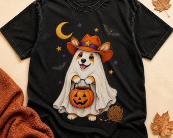 Cowboy Ghost Corgi Halloween Shirt Design, Western Puppy Sublimation (Digital Download)