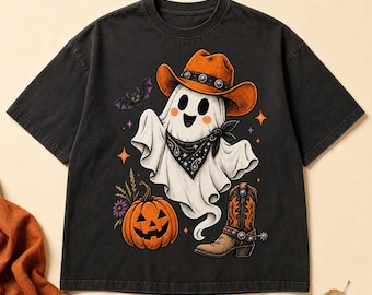 Cowboy Ghost Halloween PNG, Retro Spooky Season Shirt Design (Digital Download)