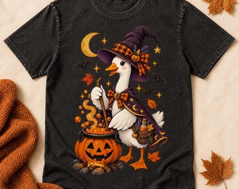 Witch Goose PNG, Halloween Pumpkin Cauldron Sublimation Design (Digital Download)