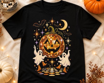 Disco Pumpkin Halloween PNG, Dancing Ghost Shirt Design, Retro Spooky Party Sublimation, Digital Download