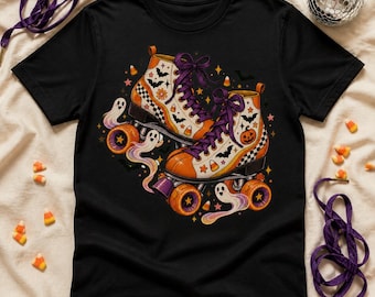 Retro Haunted Roller Skates PNG, Ghost Skate Shirt Design, Groovy Halloween Sublimation, Digital Download