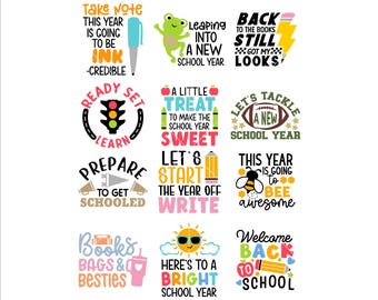 Back to School SVG PNG Bundle, 12 Teacher Shirt Designs (Digital Download)
