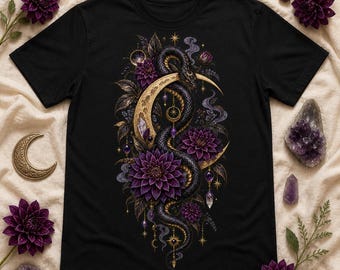 Mystic Snake Moon PNG, Gothic Floral Halloween Shirt Design, Celestial Sublimation, Digital Download