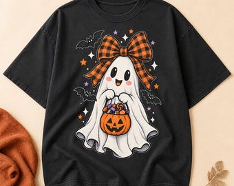 Retro Coquette Ghost PNG, Halloween Bow Shirt Design, Spooky Sublimation (Digital Download)
