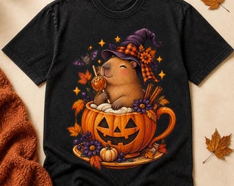 Witch Capybara Pumpkin Teacup Halloween PNG Design (Digital Download)