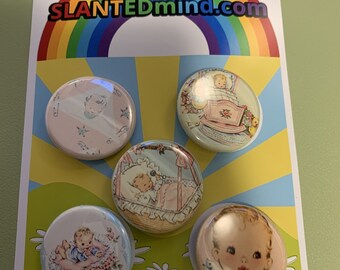 5- 1.25 inch BABY Pinback Buttons  1.25 inch buttons